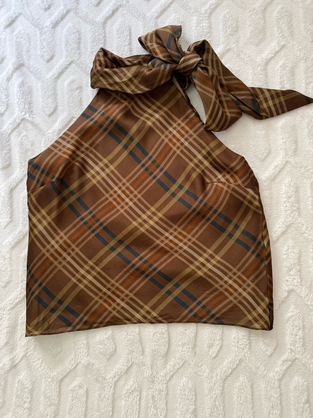Ralph Lauren Silk Blend Tie Neck Tartan Plaid Halter Blouse 4P
